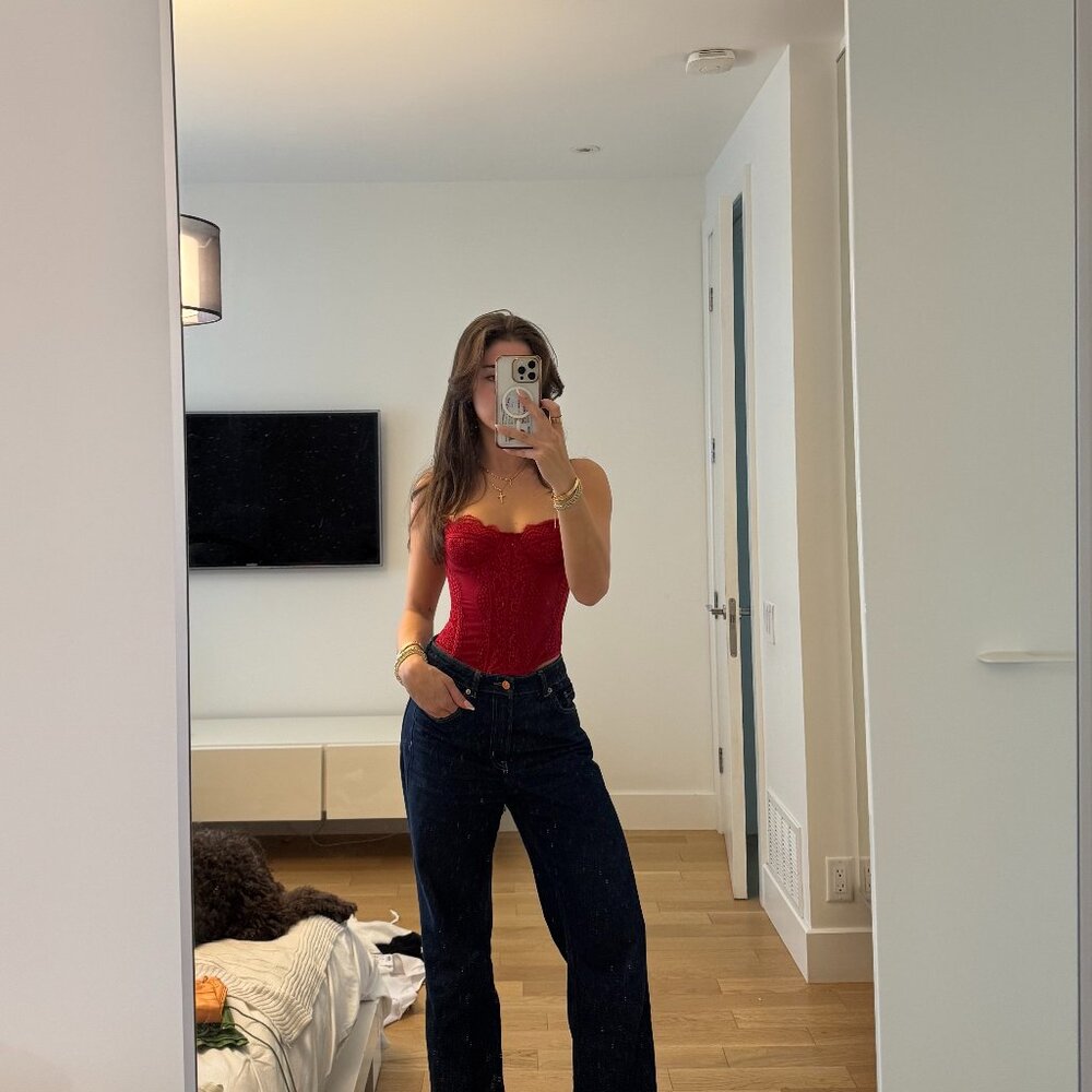 Out From Under by Urban Outfitters Red Lace Corset Top – Size M